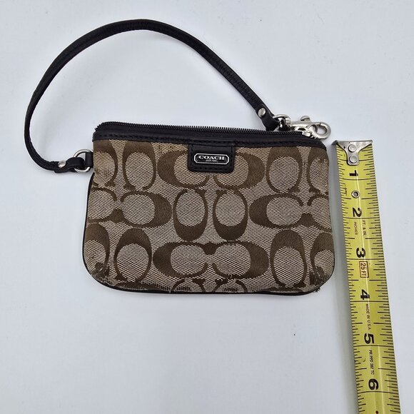 Coach Signature Brown Wristlet Pouch Bag With Zipper Closure & Strap - Picture 5 of 6